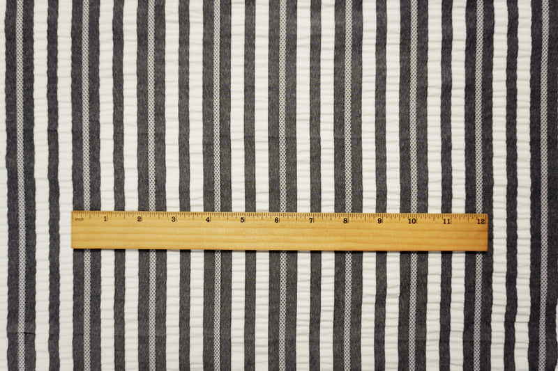 Gray-White Famous Maker Poly Stripe Crinkled Dobby Woven Fabric