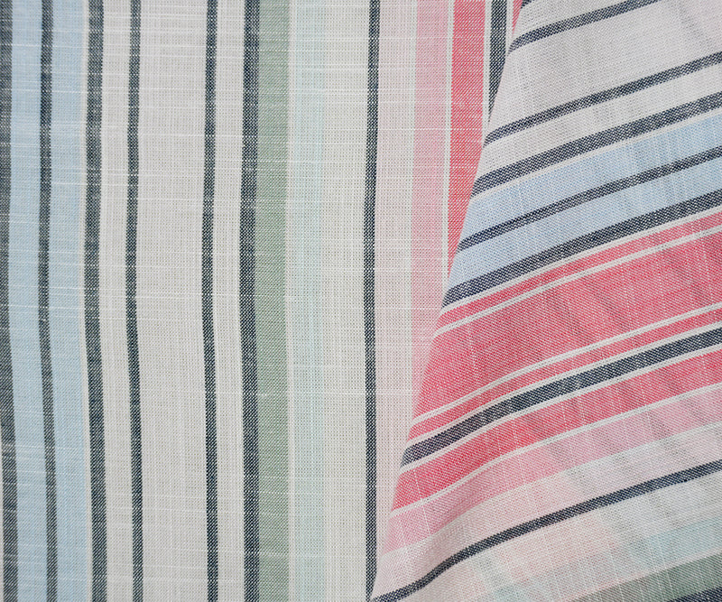 Red-Blue-White Famous Maker Cotton Stripe Slub Woven Fabric