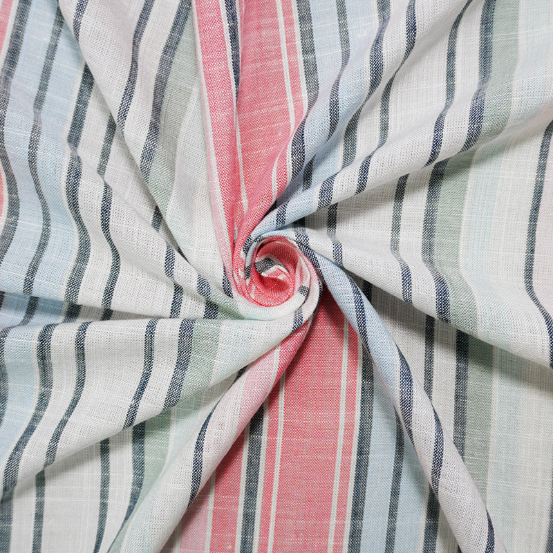 Red-Blue-White Famous Maker Cotton Stripe Slub Woven Fabric