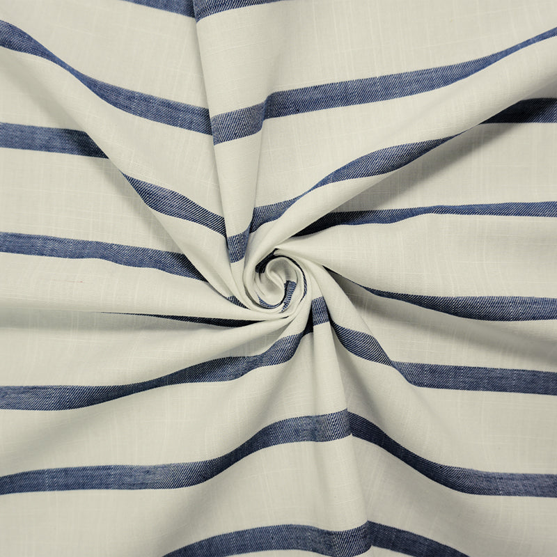 White-Blue Famous Maker Cotton Stripe Twill Woven Fabric