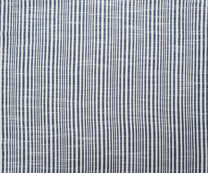 Navy Blue-White Famous Maker Cotton Stripe Slub Woven Fabric