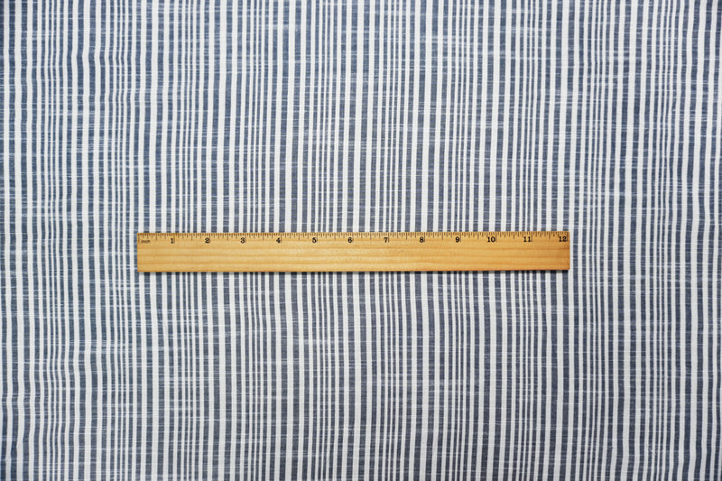 Navy Blue-White Famous Maker Cotton Stripe Slub Woven Fabric