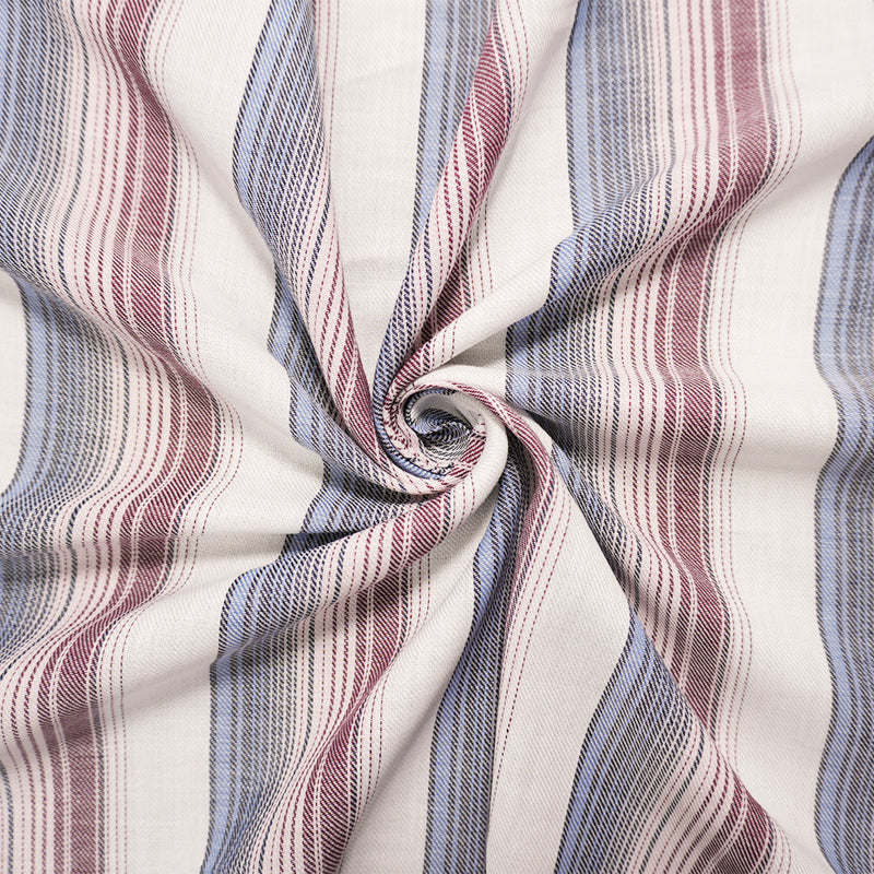 Red-Blue-Multi Famous Maker Cotton Stripe Twill Woven Fabric