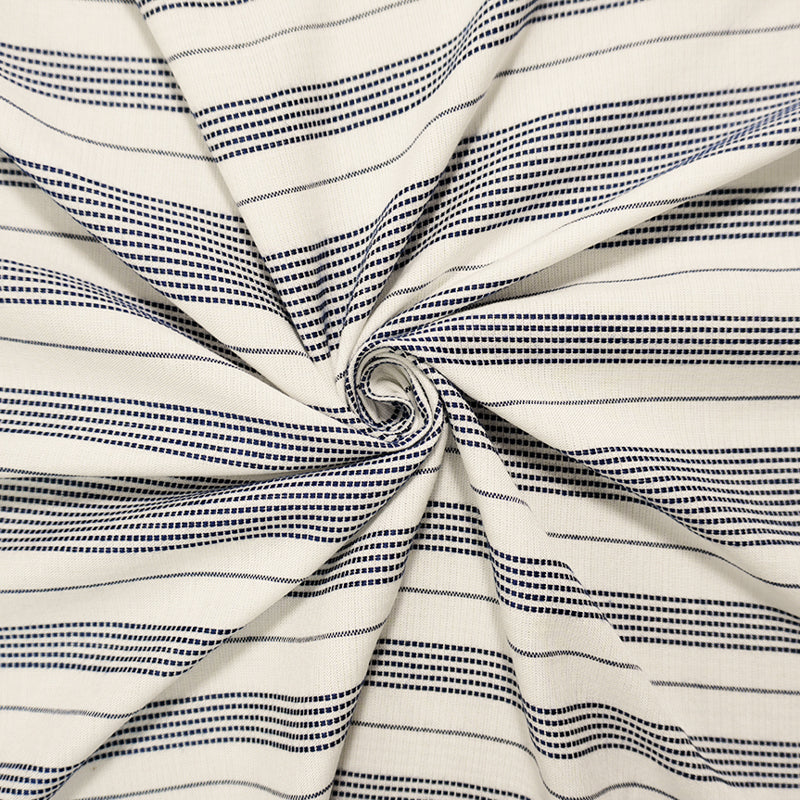 White-Navy Famous Maker Rayon Dobby Stripe Woven Fabric