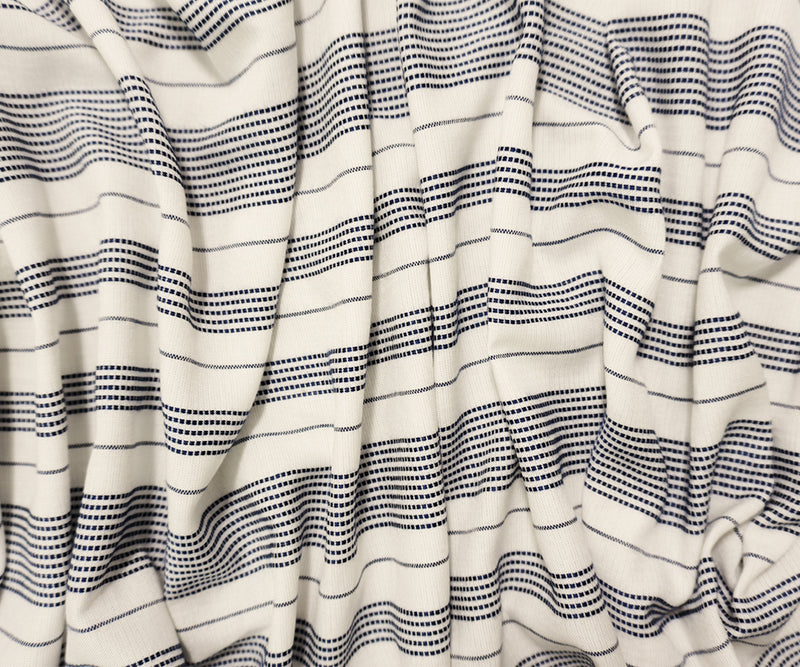 White-Navy Famous Maker Rayon Dobby Stripe Woven Fabric