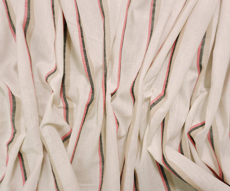 White-Taupe Famous Maker Cotton Linen Stripe Slub Woven Fabric