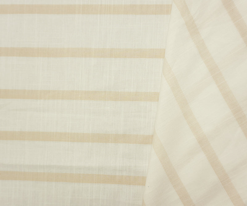 White-Beige Famous Maker Cotton Stripe Cross-Hatch Woven Fabric