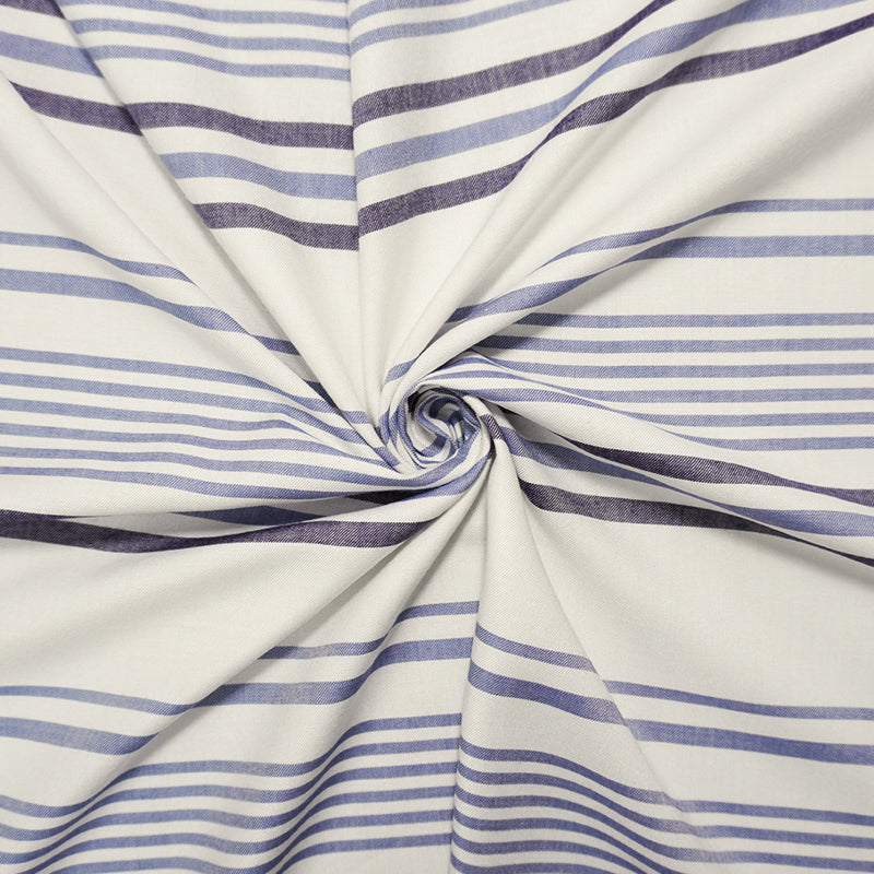 Blue-White Rayon Famous Maker Stripe Twill Woven Fabric