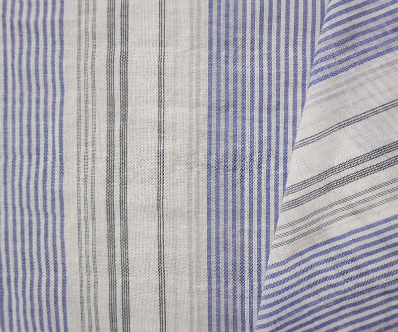 Blue-White-Multi Cotton Stripe Voile Woven Fabric