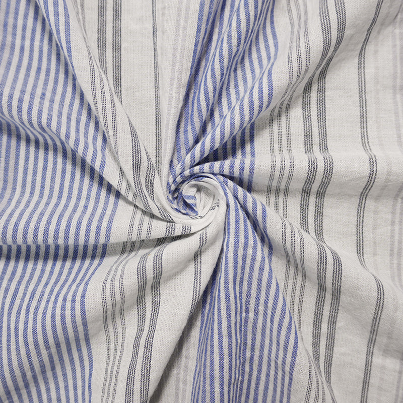 Blue-White-Multi Cotton Stripe Voile Woven Fabric