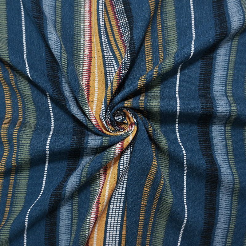 Blue-Green-Multi Rayon Stripe Crepon Woven Fabric