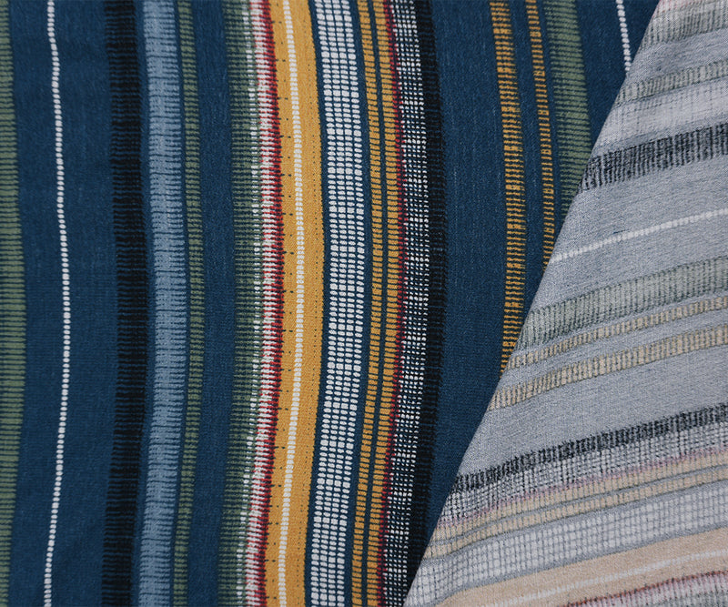 Blue-Green-Multi Rayon Stripe Crepon Woven Fabric