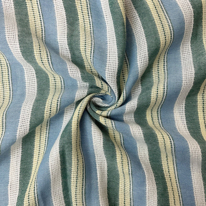 Green-Blue-White Cotton Rayon Stripe Dobby Woven Fabric
