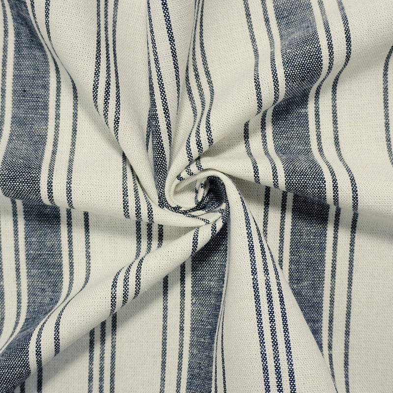 Deep Navy-Off-White Linen Rayon Stripe Slub Woven Fabric