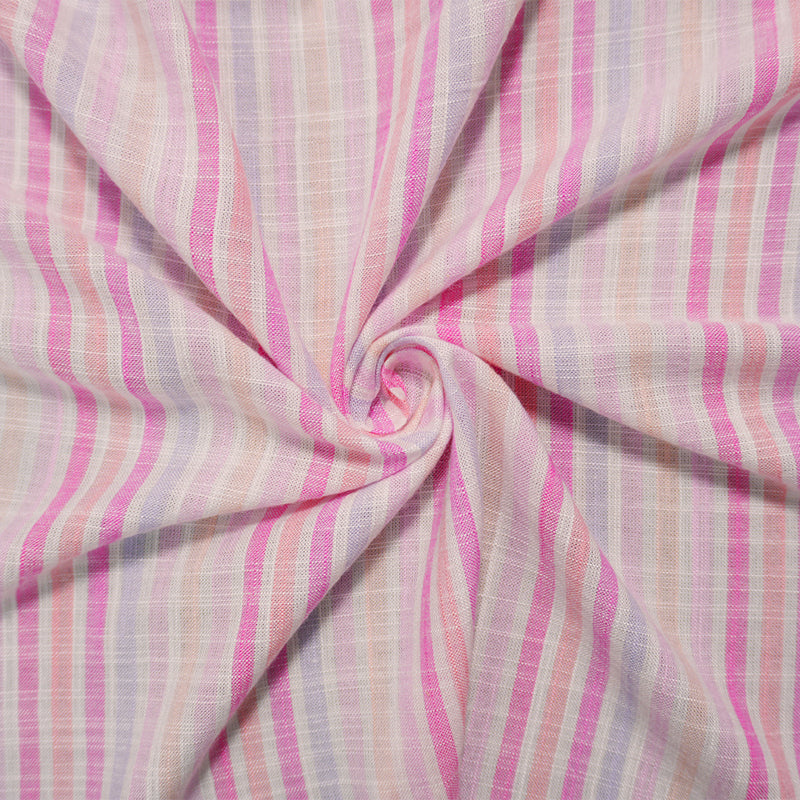 Pink Rayon Stripe Slub Challis Woven Fabric