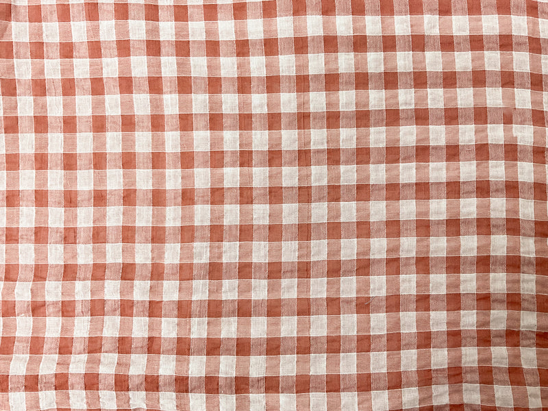 Red-White Cotton Semi-Sheer Gingham Check Woven Fabric