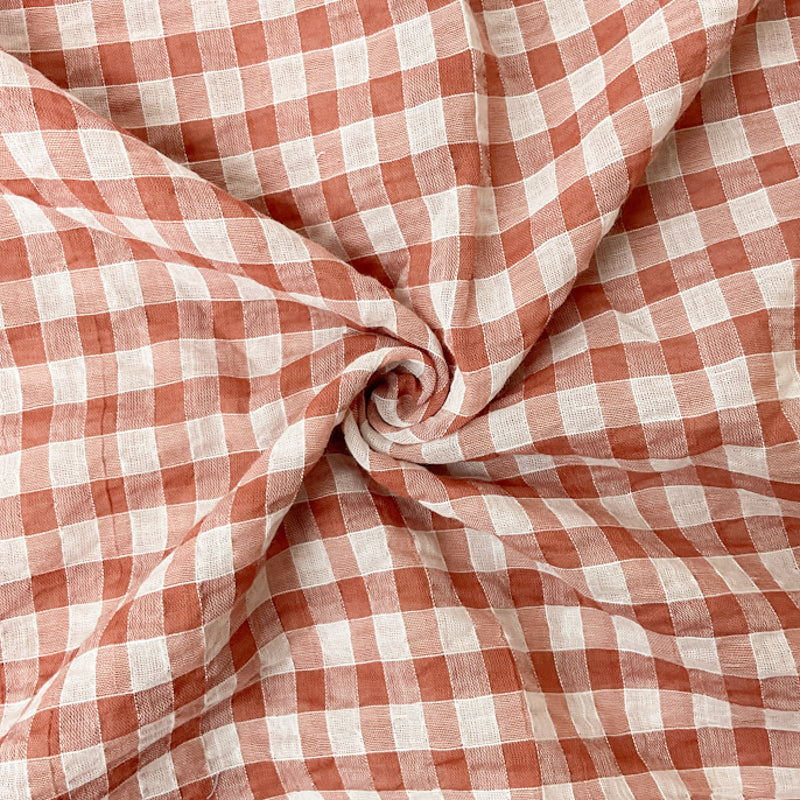 Red-White Cotton Semi-Sheer Gingham Check Woven Fabric
