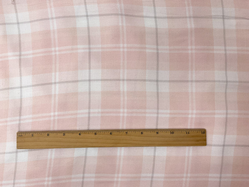 Pink-White Rayon Plaid Twill Woven Fabric