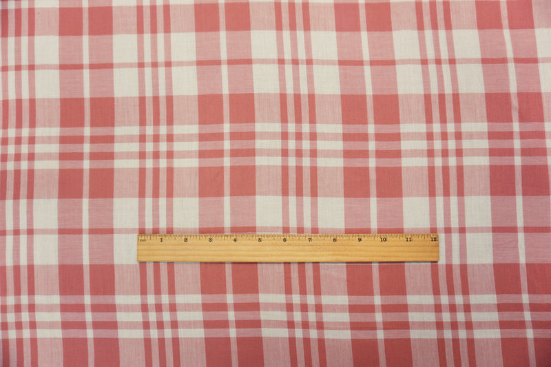 Red-White Cotton Plaid Voile Woven Fabric
