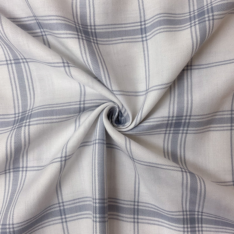 White-Light Blue Rayon Plaid Herringbone Twill Woven Fabric