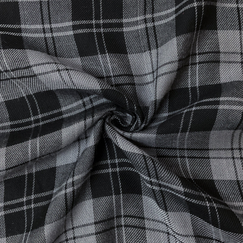 Black-Gray Rayon Plaid Twill Woven Fabric
