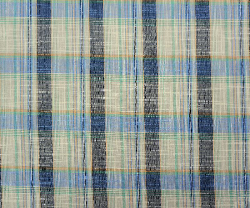 Blue-White-Multi Cotton Plaid Cross Hatch Woven Fabric