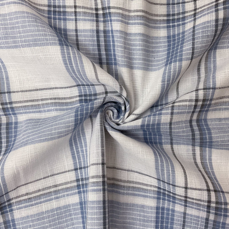 Blue-White-Gray Rayon Plaid Double Gauze Woven Fabric