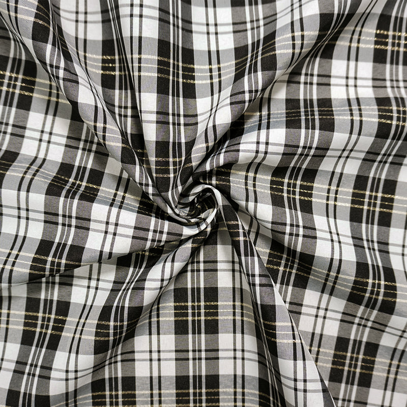 Black-White-Gold Poly Plaid Taffeta Woven Fabric