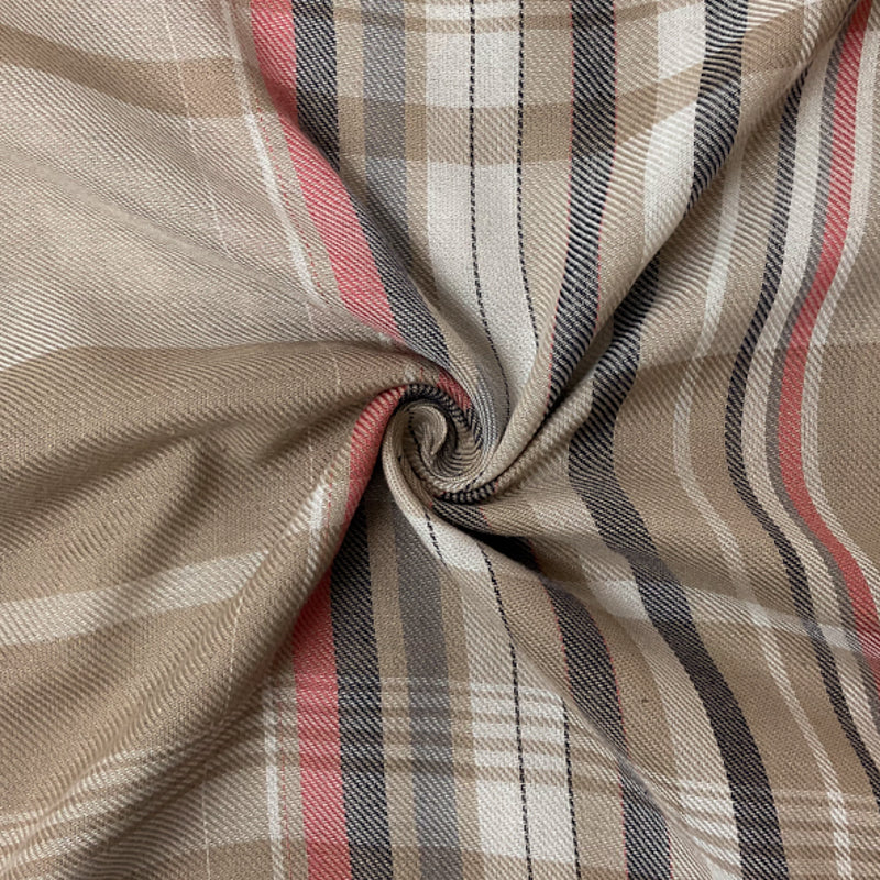 Brown-White-Multi Rayon Plaid Twill Woven Fabric