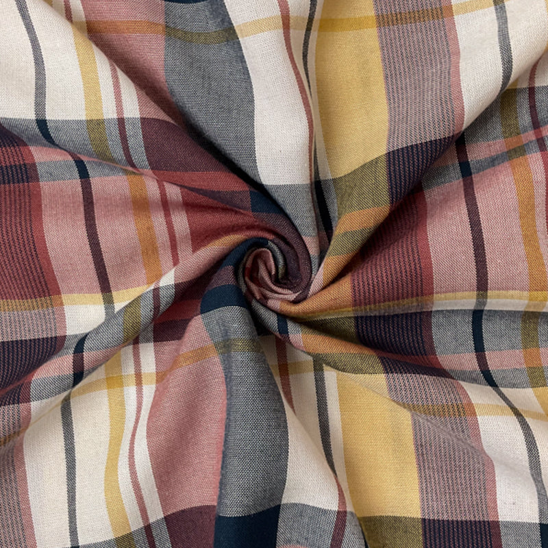 Red-Yellow-Multi Rayon Plaid Twill Woven Fabric