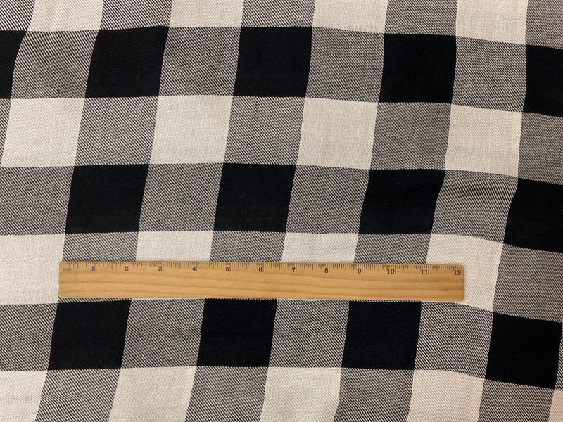 Black-Ivory Rayon Check Twill Woven Fabric
