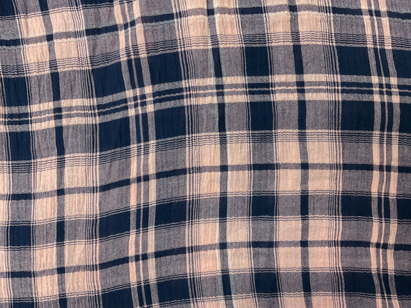 Pink-Deep Navy Cotton Crinkled Gauze Woven Fabric