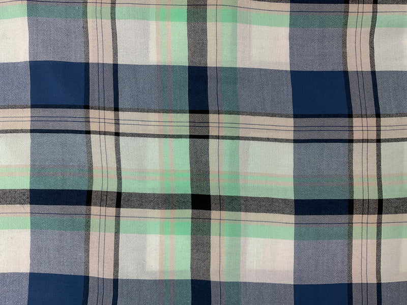 Blue-Green-Multi Rayon Plaid Twill Woven Fabric