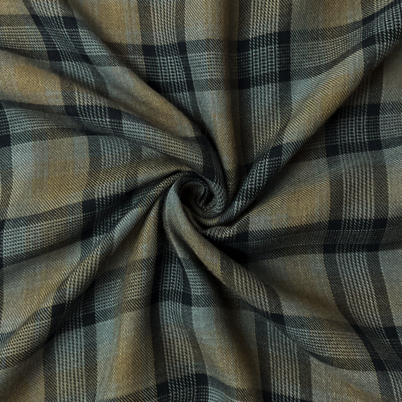 Deep Green-Black-Multi Rayon Plaid Twill Woven Fabric