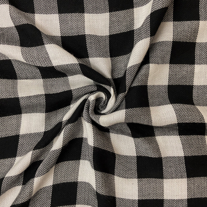 Black-White Rayon Check Herringbone Twill Woven Fabric