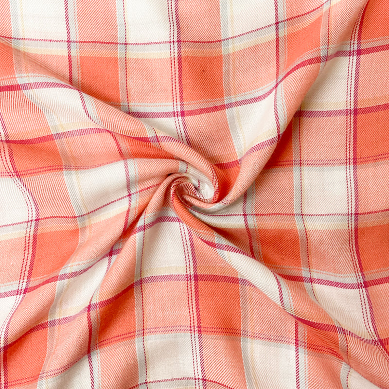Orange-White-Multi Rayon Plaid Twill Woven Fabric