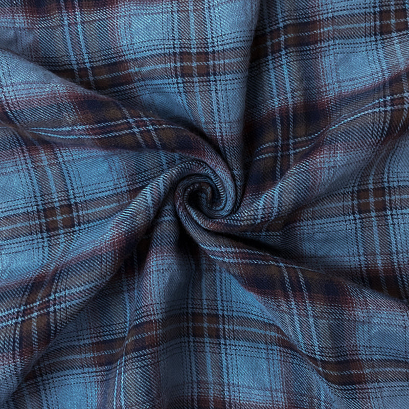 Blue-Brown-Multi Cotton Plaid-Check Twill Woven Fabric