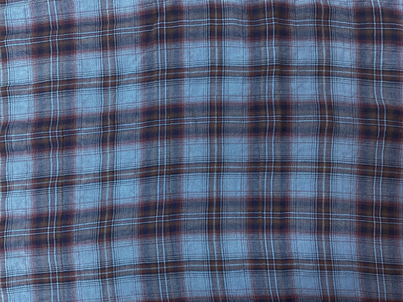 Blue-Brown-Multi Cotton Plaid-Check Twill Woven Fabric