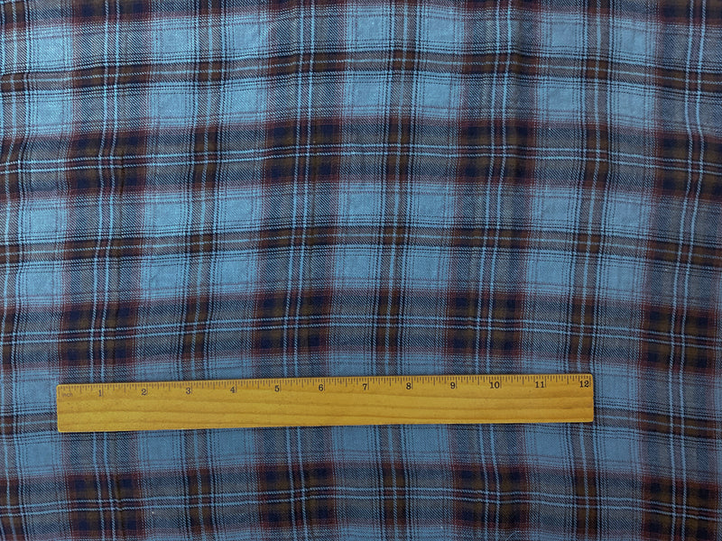 Blue-Brown-Multi Cotton Plaid-Check Twill Woven Fabric