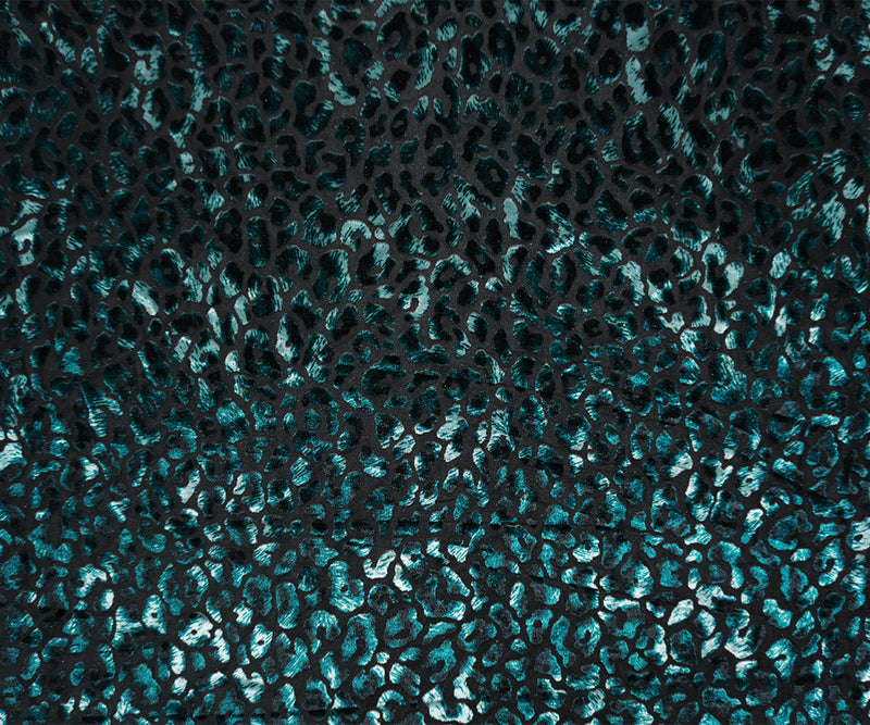 Teal-Black Designer Poly Blend Leopard Burnout Velvet Knit Fabric