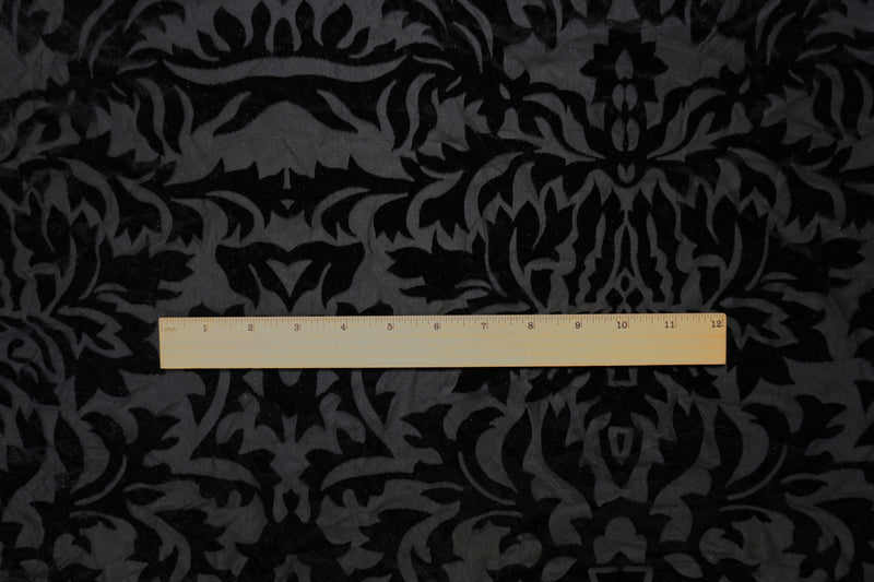 Black Designer Poly Blend Floral Burnout Velvet Knit Fabric