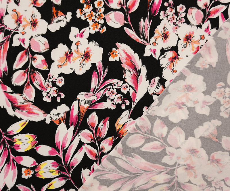 Black-Multi Famous Designer Poly Floral Print Jersey Knit Fabric
