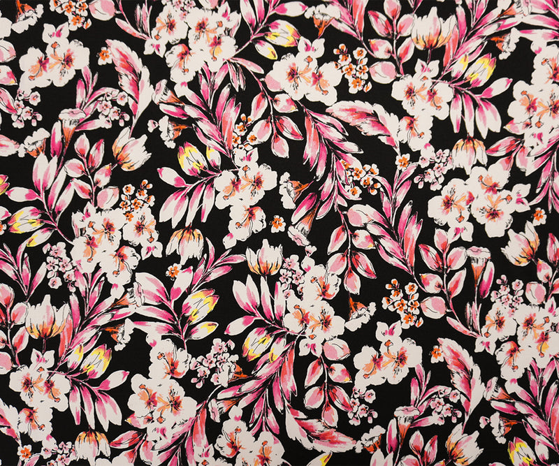 Black-Multi Famous Designer Poly Floral Print Jersey Knit Fabric