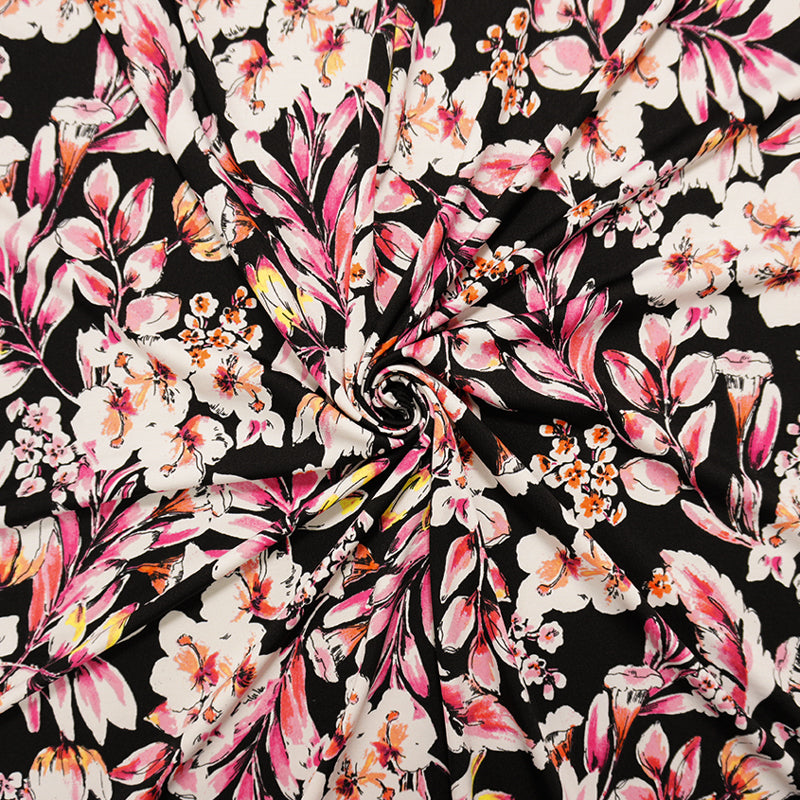 Black-Multi Famous Designer Poly Floral Print Jersey Knit Fabric
