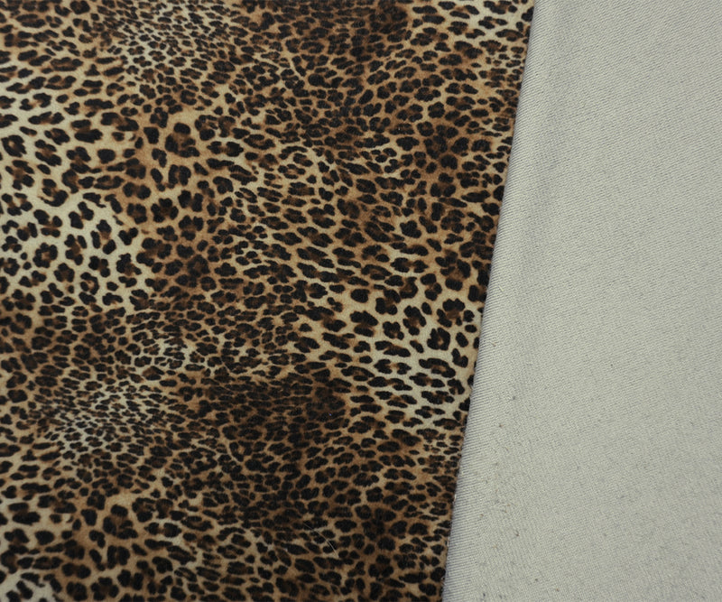 Brown-Multi Famous Designer Poly Spandex Leopard Printed Velour Knit Fabric