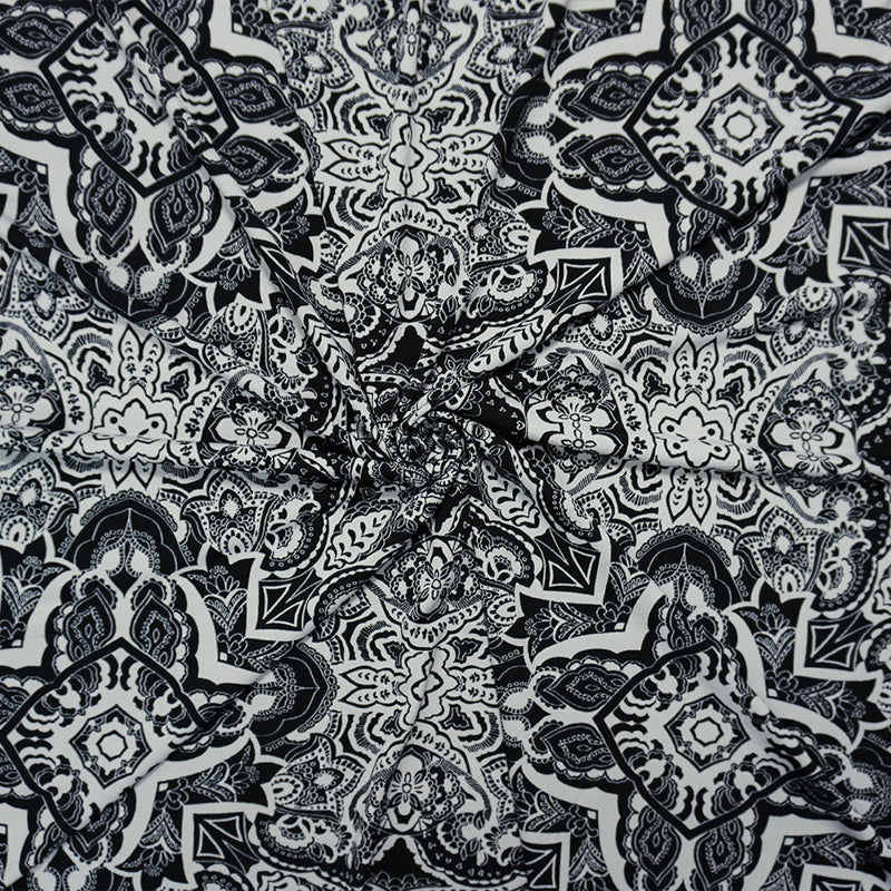 Black-White Famous Designer Poly Floral ITY Jersey Knit Fabric