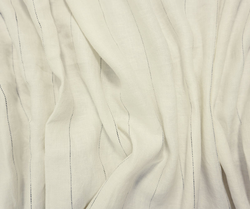 White-Black Famous Designer Linen Stripe Twill Woven Fabric