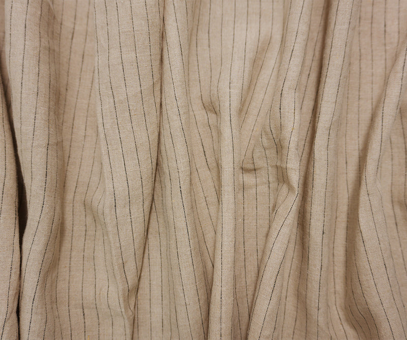 Beige-Black Famous Designer Linen Stripe Slub Woven Fabric