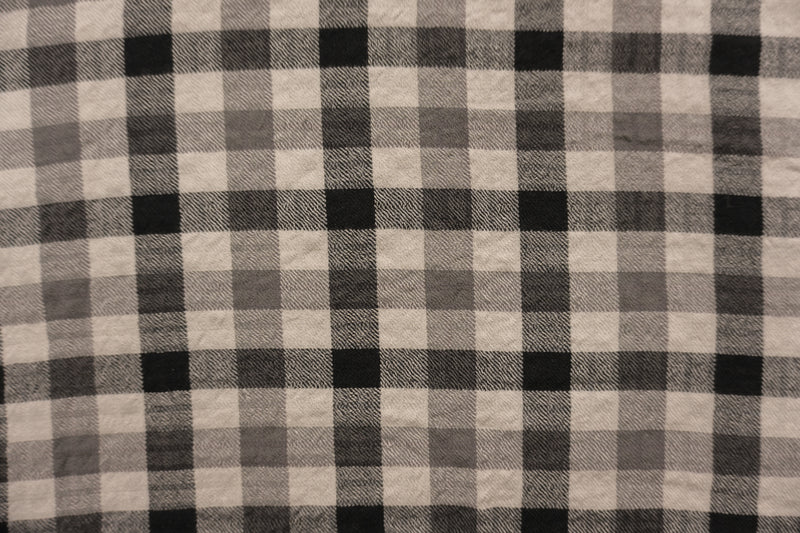 Beige-Black Designer Rayon Poly Spandex Check Twill Woven Fabric