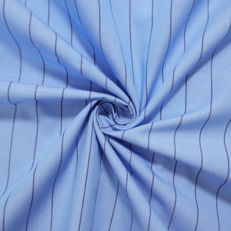 Blue Famous Designer Cotton Stripe Twill Woven Fabric
